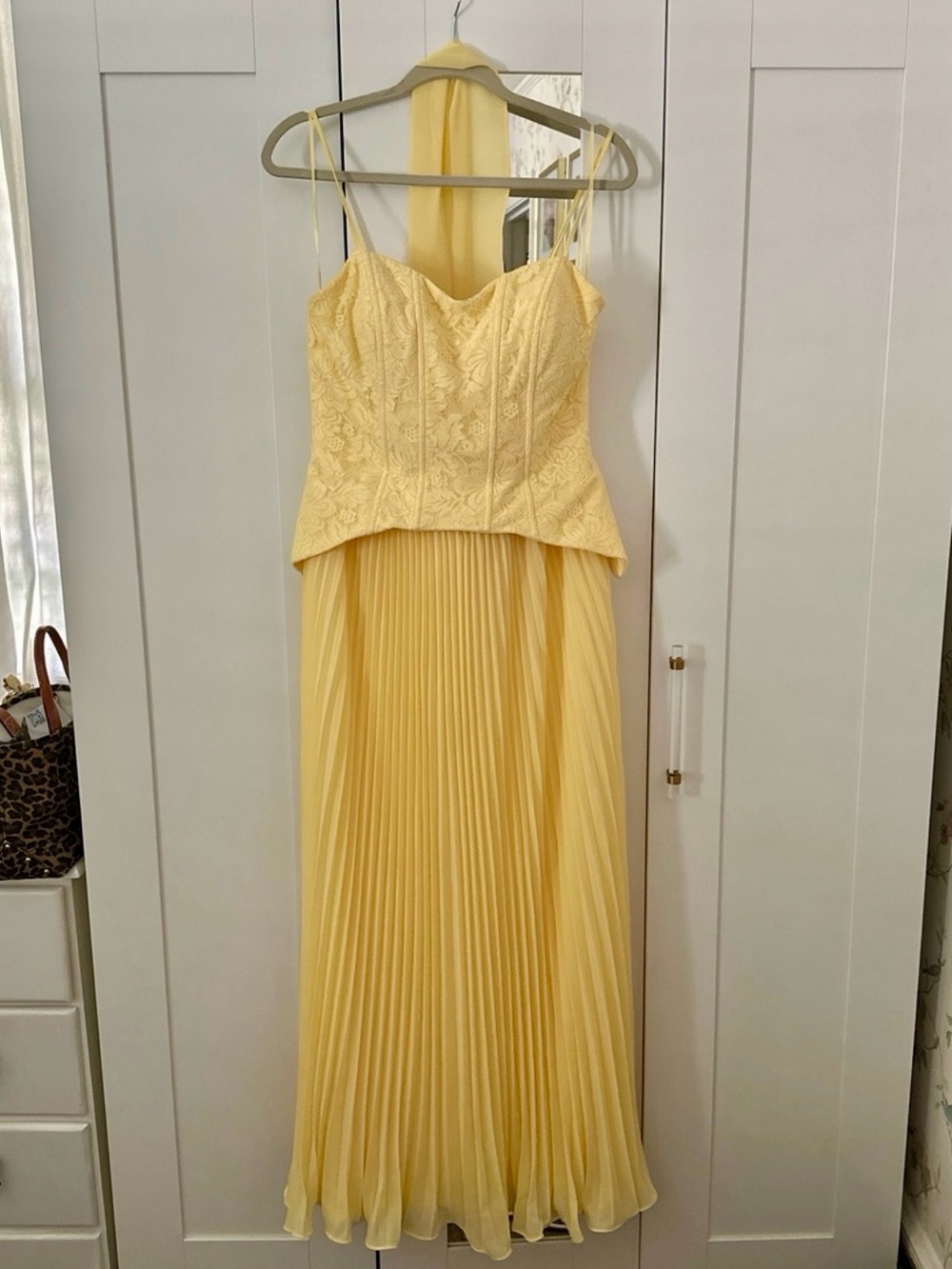 Camila Coelho Lace Bodice Pleated Gown Butter Yellow Size L | Corset Maxi Dress